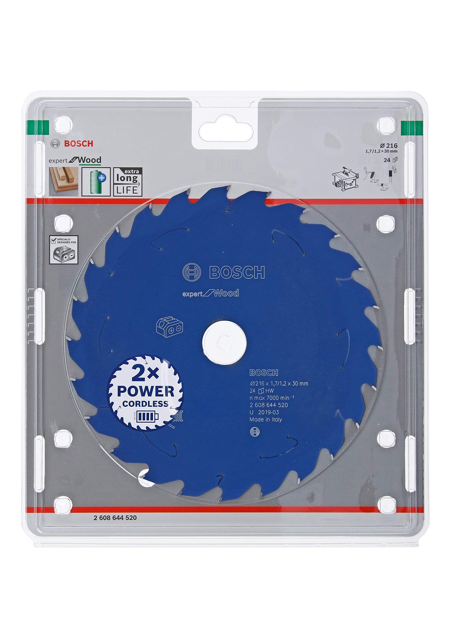 Bosch Professional Circular Saw Blade Expert (for Wood, 216 x 30 x 1.7 mm, 24 teeth; Accessories: Cordless Circular Saw)