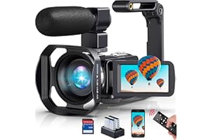MERVNE 4K Video Camera 48MP Camcorder 3.0" HD Touch Screen YouTube Camera Vlogging Camera with SD Card, Foldable Handheld Stabilizer, Remote Control, Mic and 2 Batteries