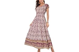 OSTOO Women's 2024 Summer Short Sleeves Boho Floral Print Tiered Casual Flowy Long Maxi Dress