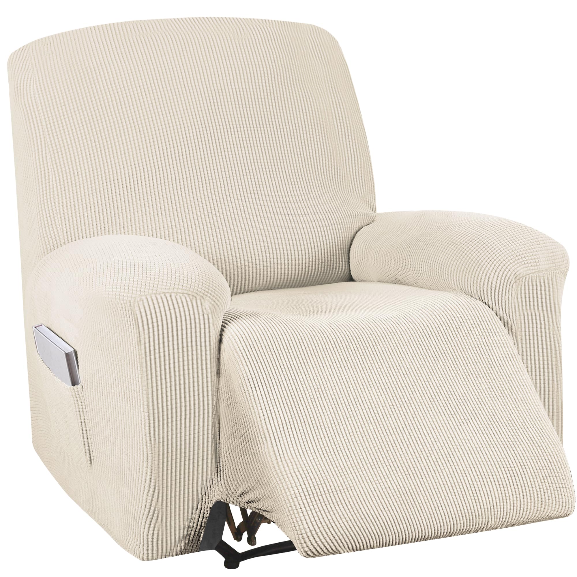 Photo 1 of Turquoize Stretch Recliner Cover Recliner Chair Cover Recliner Slipcover 1-Piece Sofa Cover With Side Pocket Jacquard Sofa Furniture Cover/Protector With Elastic Bottom,Machine Washable,Biscotti Beige