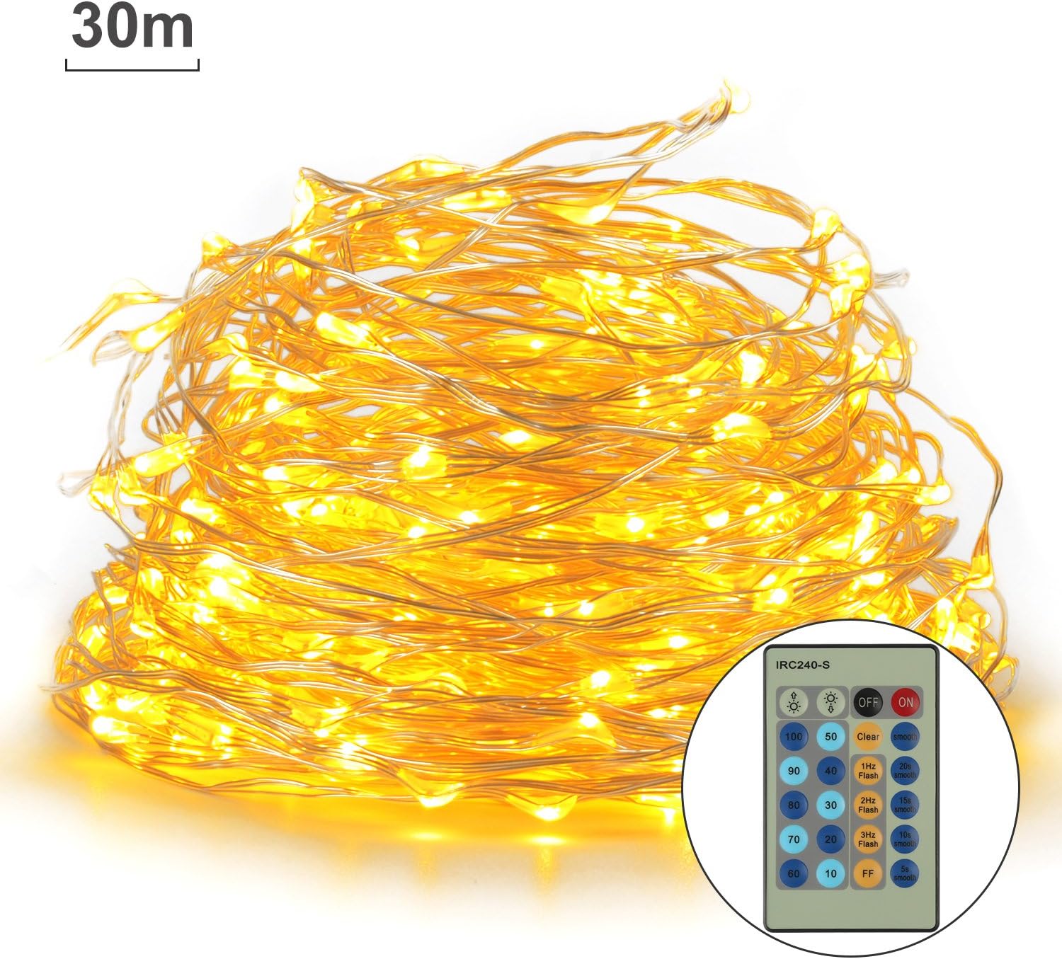 Fivanus Copper Wire Starry Lights Rechargeable Warm White Led String Light 98ft/30 Meters 300