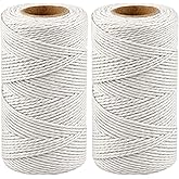 Vaincre 2PCS 328Ft 2MM Natural Cotton Twine String for Kitchen &amp; Crafts | 656 FT, White Safe Butchers &amp; Bakers Cooking Twine, For Meat Turkey Sausage, Ideal for Crafts Gift Wrapping Gardening Decor