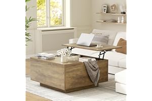 FABATO Lift Top Coffee Table, Wood Square Coffee Table with Storage, Farmhouse Coffee Tables with Hidden Storage Compartment,