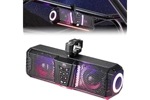 KEMIMOTO Midnight 40 16-inch IP66 Waterproof UTV Sound Bar, Louder RGB 2-Speaker Audio Music Sync Multicolor Light Sound System with Bluetooth for UTV ATV Golf Cart Boat w/1''-2'' Roll Bar, Black