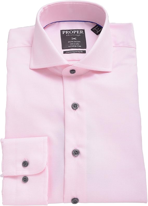 Men's Slim Fit Solid Pink Spread Collar 100 2 Ply Cotton Dress Shirt at