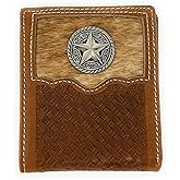 Western Genuine Woven Leather Cowhide Mens Bifold Short Wallet in Multi Emblem (Lone Star)