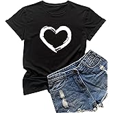 YEVEEY Women Cute Heart Graphic Crewneck T-Shirt Funny Short Sleeve Casual Tee Tops