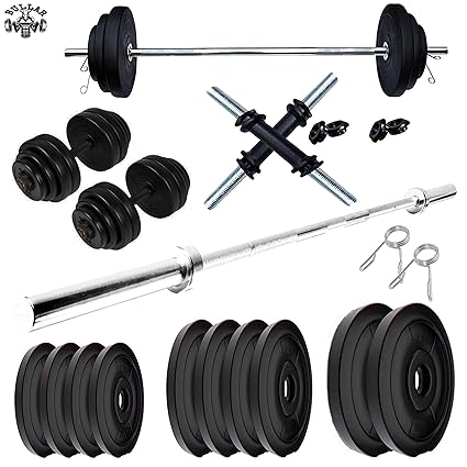 Bullar Home Gym Combo Home Gym Set Gym Equipments 16 Kg 30 Kg 4ft Straight Rod One Pair Dumbbell Rods Pvc Dumbbell Plates Weight Plates Exercise Set Home Gym Kit With Accessories