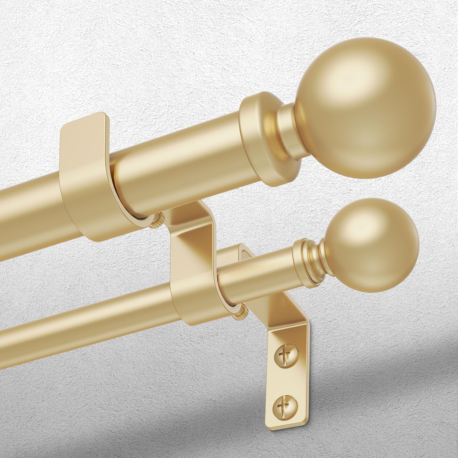 Double Curtain Rod, 1 Inch Gold Extra Long Dual Curtain Rods for Windows 72 to 144 Inch, Decorative Adjustable Heavy Duty Telescopic Spliced Window Treatment Rods for Bedroom Living Room