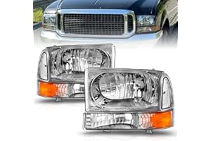 AmeriLite for 1999-2004 Ford Super Duty F250 F350 F450 F550 | Excursion Chrome Factory Style Replacement Headlights w/Corner Bumper Corner Set - Passenger and Driver Side