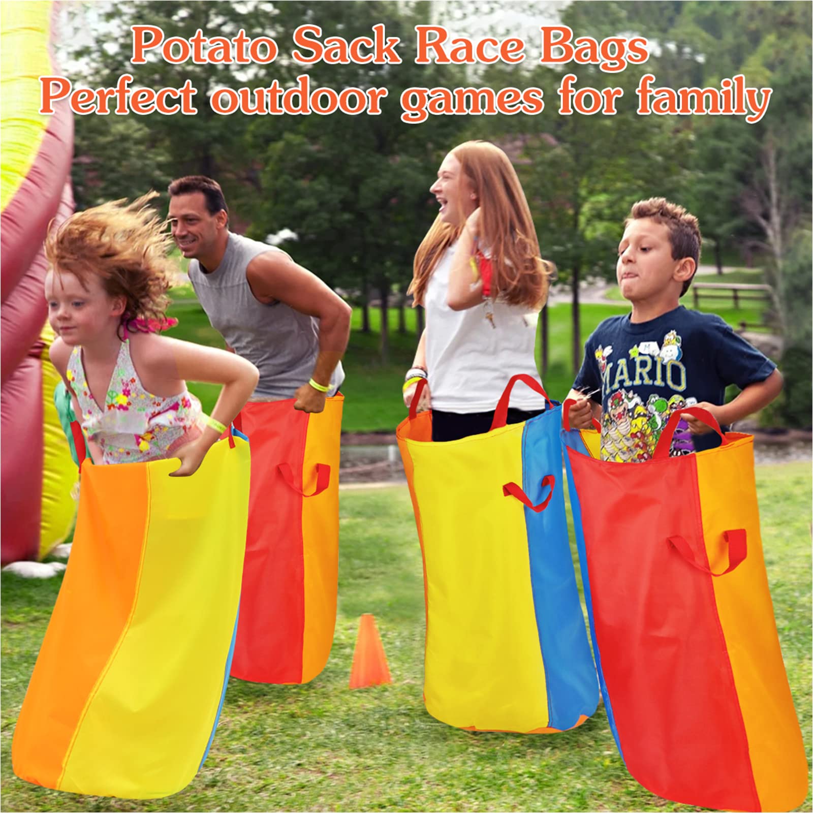 Dreampark Outdoor Games Potato Sack Race Bags for Kids Adults 4-10 Players, Carnival Birthday Party Easter Field Day Games Outside Lawn Yards Family Reunion Game 3 Legged and Egg Spoon Race