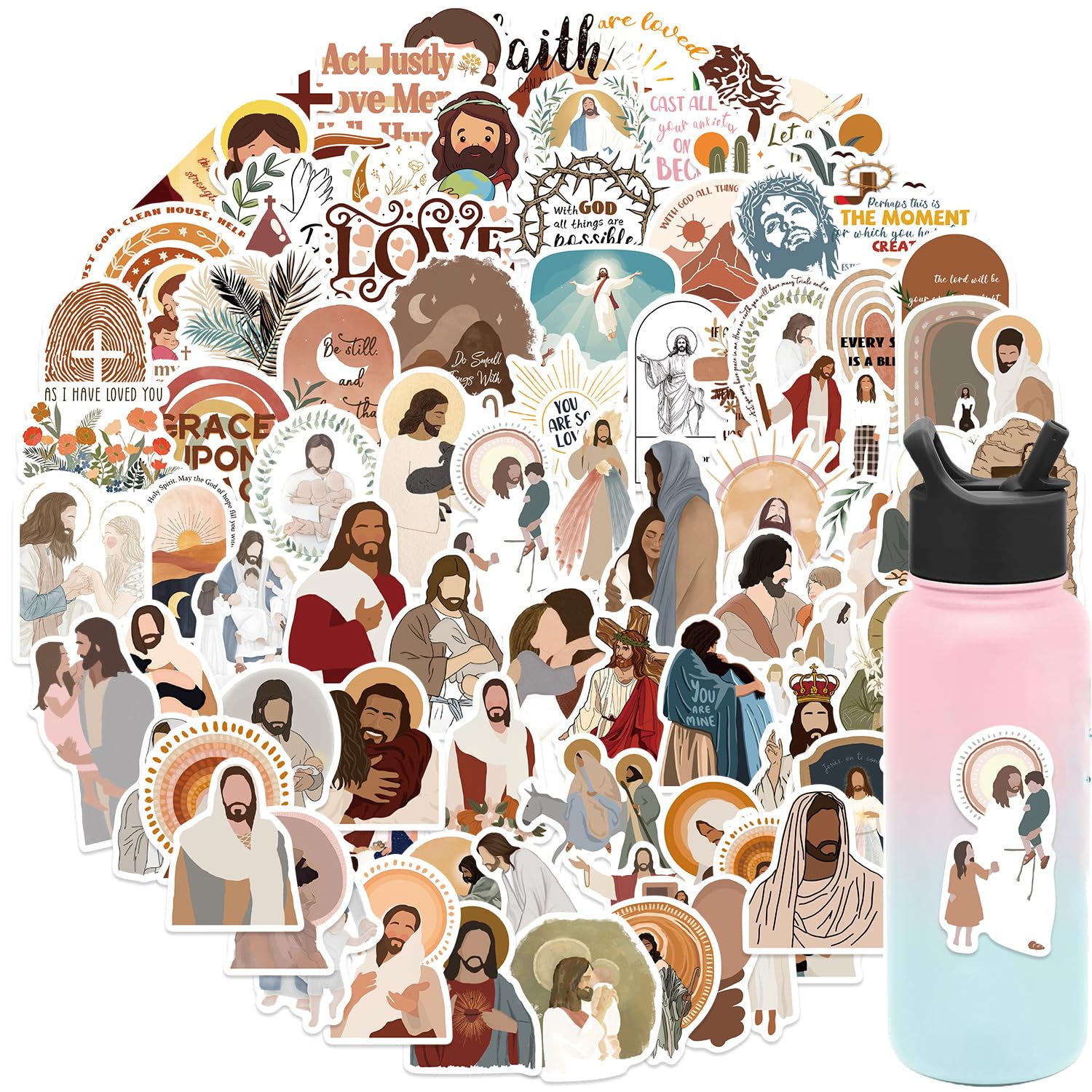 100 Pcs Inspirational Priest Stickers - Cute Vinyl Stickers for Water Bottle, Laptop, Scrapbook, Journaling - Waterproof