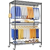 ULIFHOME P8 Heavy Duty Clothes Rack（With Extended Width Design） Rolling Clothing Racks for Hanging Clothes，Portable Garment Rack with Lockable Wheels，51.2" W x 15.8" D x 80.5" H，Max Load 700LBS，Black