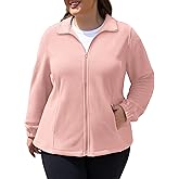 COOTRY Plus Size Fleece Jacket Women Lightweight Zip Up Jackets Soft Warm Long Sleeve Polar Coat with Pockets for Winter