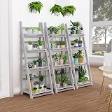 HOMIDEC 4-Tier Wooden Ladder Plant Stand Foldable Grey view 9