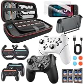 AceGamer Pro Controllers Accessories Bundle for Nintendo Switch 2 17-in-1: Carrying Case, Screen Protector, Dockable Console Protective Cover Shell, Grip for Switch 2 Joycons, Steering Wheel, Thumb, Card Case