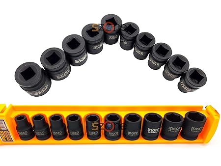 SZONE Chrome-Molybdenum Steel Standard Impact Socket Set 1/2 inch,10-24 mm, 10 Piece Black