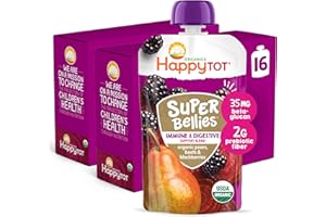 HAPPYTOT Happy Tot Organics Stage 4 Baby Food Pouches, Gluten Free, Vegan Snack, Super Bellies, Fruit & Veggie Puree, Pears, Beets & Blackberries 4 Ounce (Pack of 16)