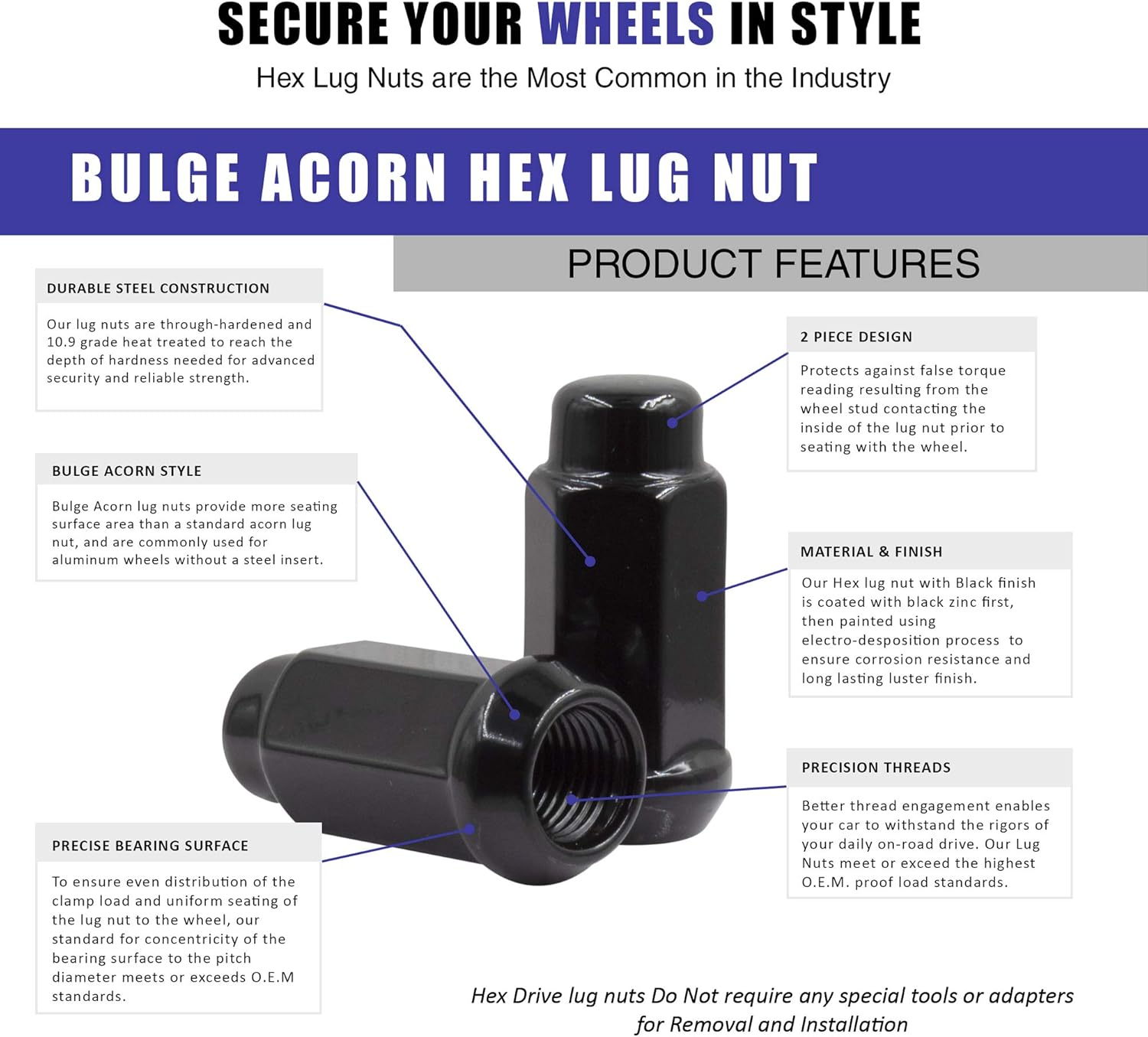 Wheel Accessories Parts Bulge Acorn M14 X 1.50 Thread 1.90" Long for Trucks 19mm(3/4") Hex 14x1.5 (24 M14x1.50, Chrome): Automotive