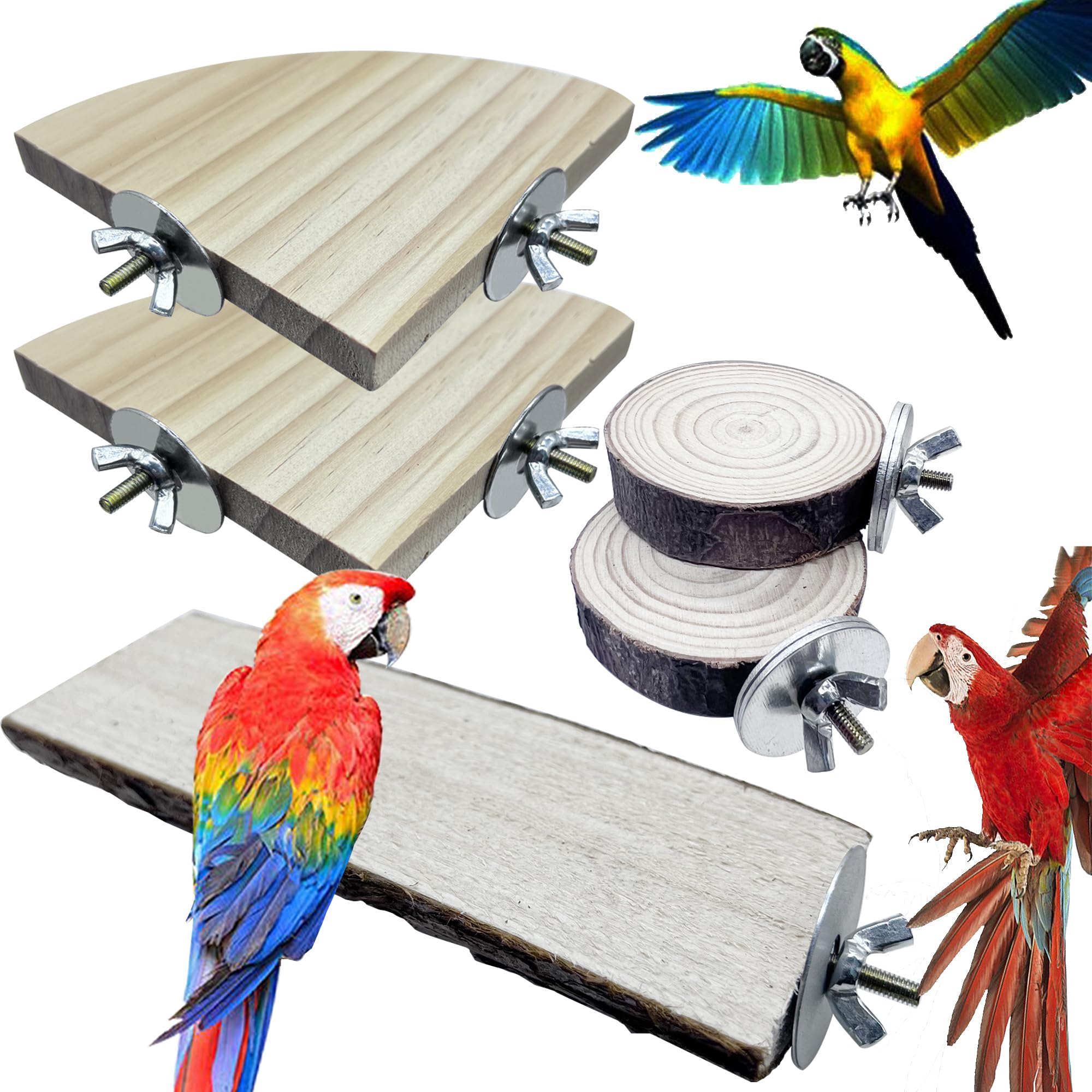 Allazone 5 PCS Natural Wood Stand Bird Perch Stand, Bird Parrot Perch Stand Set, Wooden Parrot Perch Stand Perch Platform Cage Accessories for Parrotlets Cockatiels Budgies Parakeets