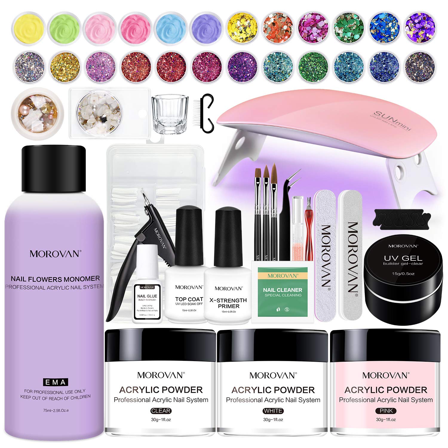 Morovan Acrylic Nail Kit, Glitter Acrylic Powder and