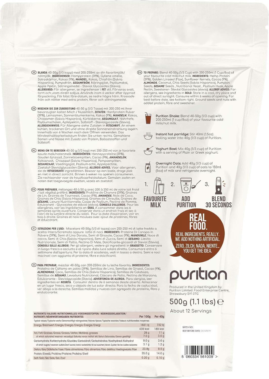 Purition Vegan Cocoa Large Bag, 1 g (Pack of 1) - Image 3