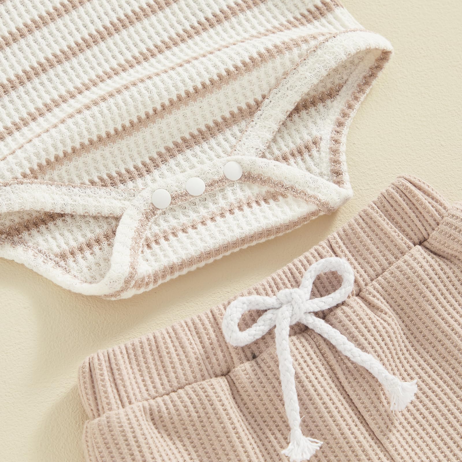 Kuriozud Newborn Baby Boy Summer Clothes Button Short Sleeve Romper Bodysuit Shorts Set Toddler Soft Waffle Outfit