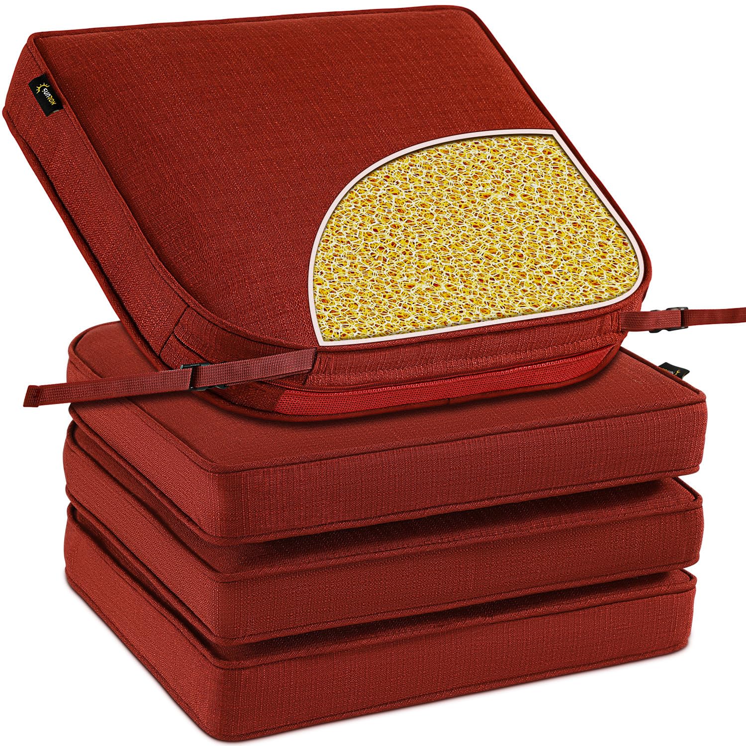 sunrox dryfast foam outdoor chair cushion with drymesh drainage, all-weather fadeshield water resist