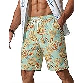 COOFANDY Men's Hawaiian Beach Shorts Elastic Waist Drawstring Lightweight Summer Casual Shorts with Pocket