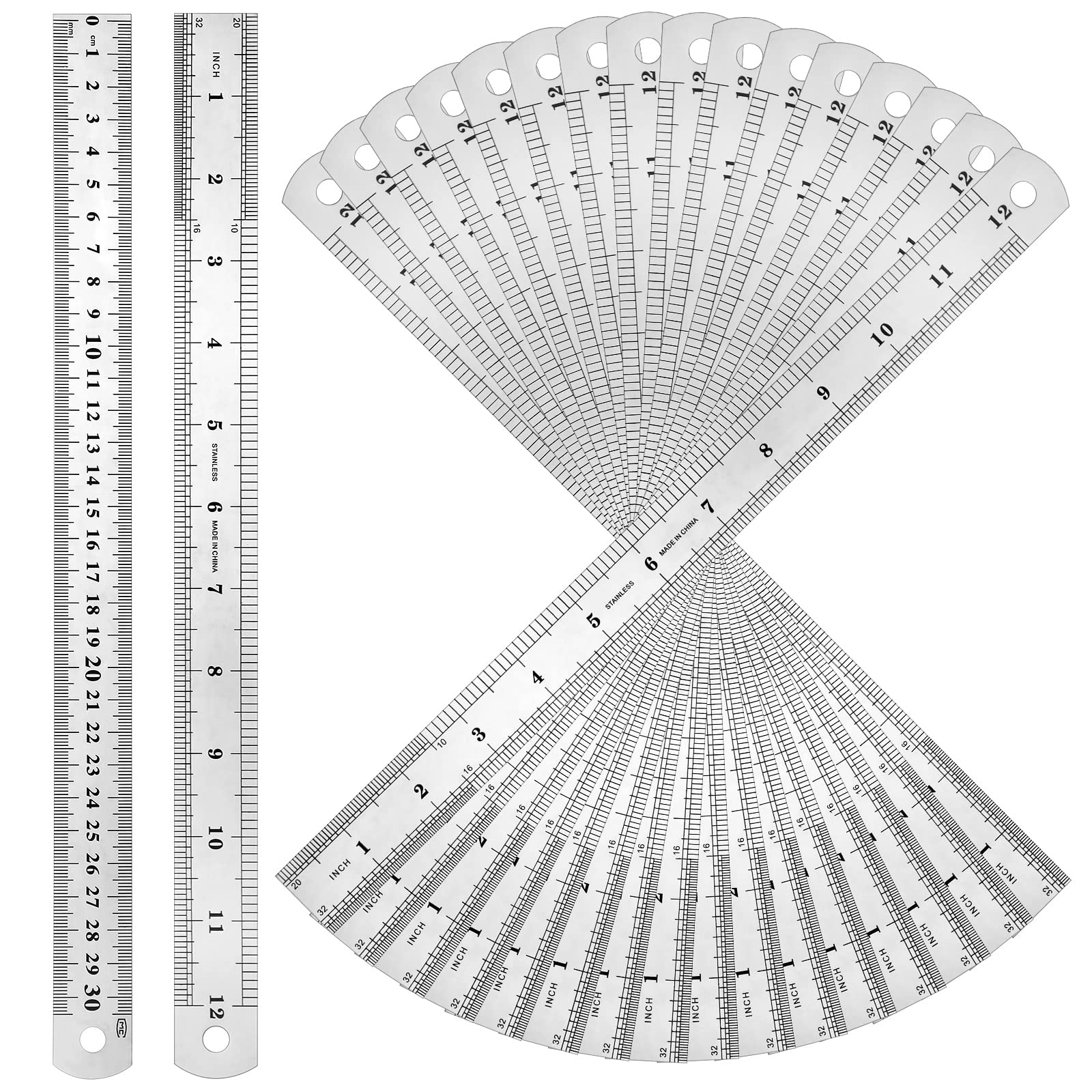 12 Inch Wooden Rulers 4 Pack - Double-Sided Imperial & Metric, Laser-Etched Marks, For School, Office, Crafting