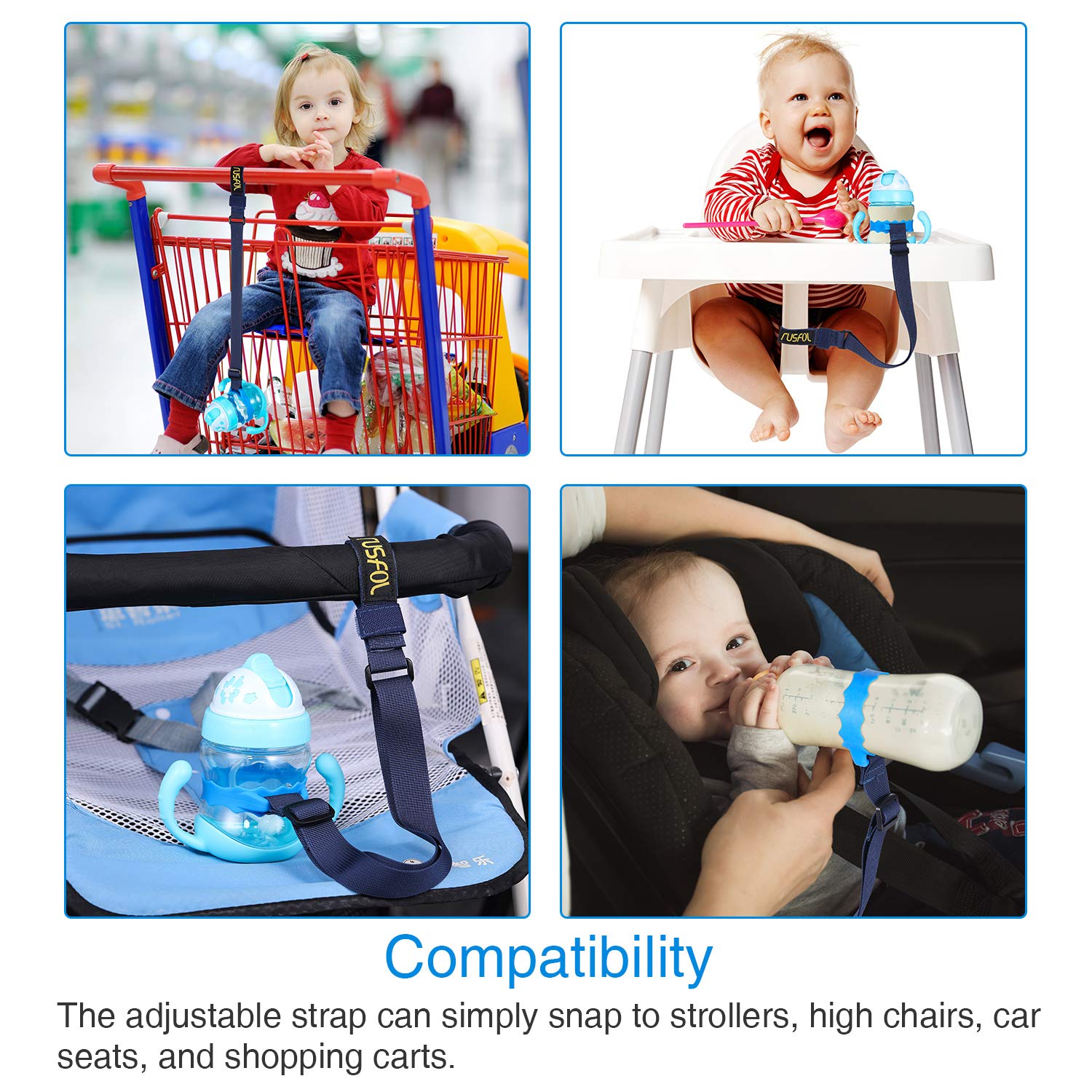 Neverdrop Silicone Baby Sippy Cup Bottle Holder Strap Universal Fit for Stroller High Chair and Car Seat: Baby