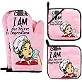 Funny Oven Mitts and Pot Holders Sets Cooking BBQ Non-Slip Quilting Grill Mitts Heat Resistant Housewarming Gifts I Am The Secret Ingredient