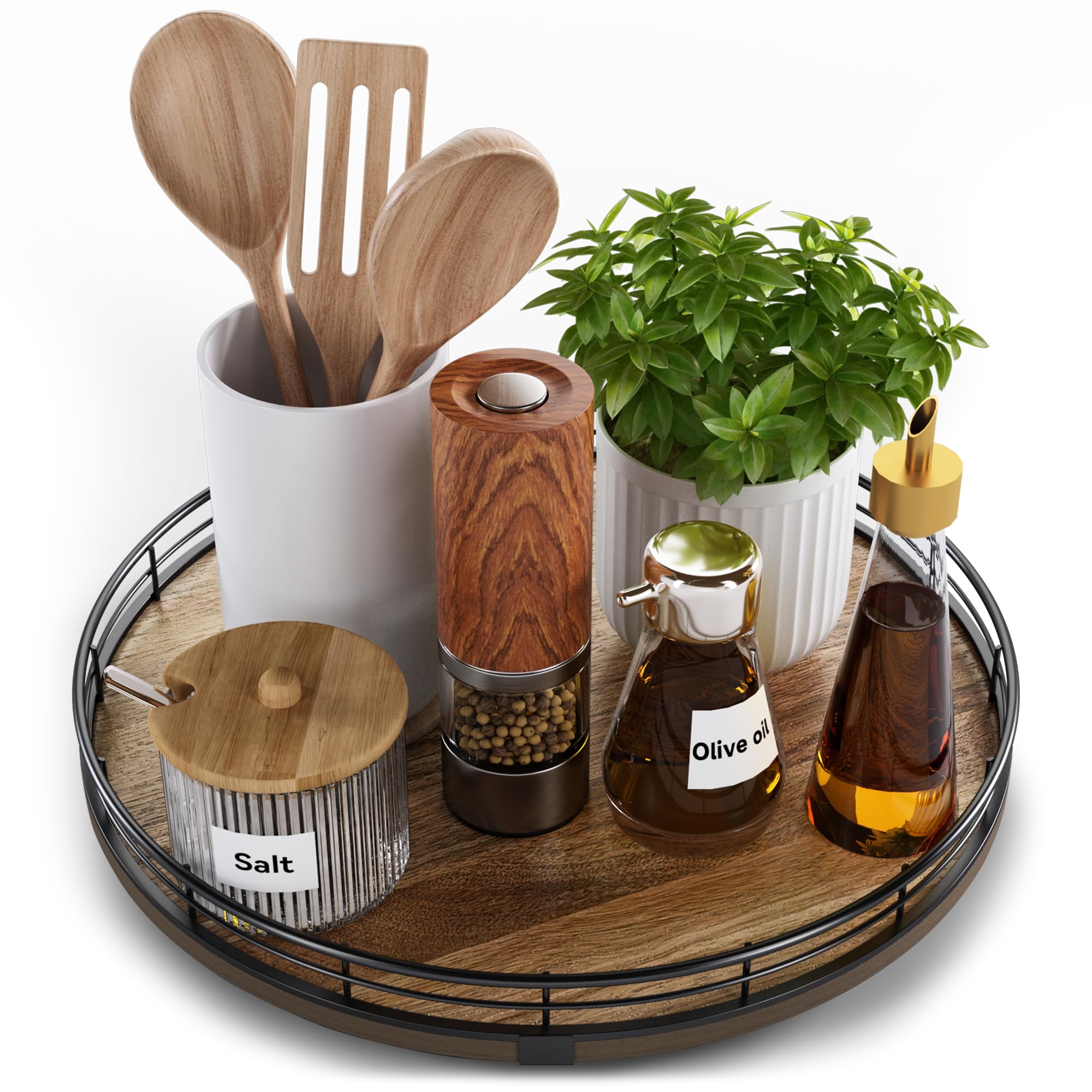 Photo 1 of Acacia Wood 12" Lazy Susan Turntable Organizer for Table Top, Farmhouse Round Wooden Lazy Susan for Cabinet Kitchen Centerpieces Coffee Table, for Condiments Spices, Bathroom Vanity Tray Decor