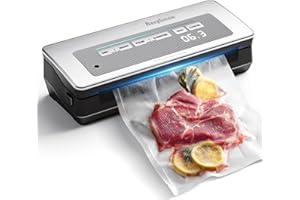 Vacuum Sealer Machine, Anybear Powerful 90kPa 120W Wide Seal Food Sealer with Bags Storage and Build-in Cutter | Digital Countdown Display | 2 Bag Rolls and 5pcs Pre-cut Bags (Sliver)