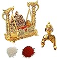 WC Jhula for Krishna Bal Gopal | Laddu Gopal Metal Swing & roli chawal tika combo |Baby Krishna Lord Krishna | Janmashtami Palna for Home Temple mandir-Janmashtami jhula Home décor,housewarming gift