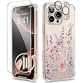 GVIEWIN for iPhone 16 Pro Case, with Screen Protector & Camera Lens Protector, Military-Grade Protection, Clear Shockproof Slim Floral Women Phone Case for iPhone 16 Pro, Floratopia/Colorful