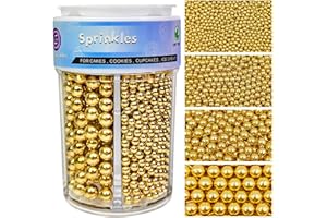 KERCKY Gold Sprinkles for Cake Decorating, 4 Sizes Pearl Sprinkles Mix 7.7Oz for Cake Cupcake Ice Cream Donuts Cookie Baking Toppings