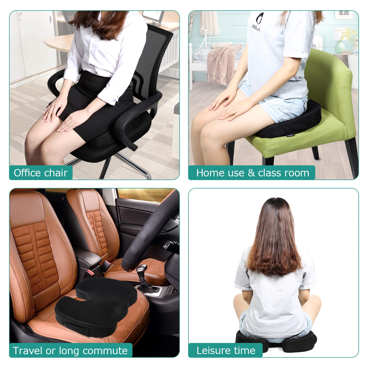 Tdbest Gel Enhanced Memory Foam Seat Cushion with Tailbone, Sciatica, Lower Back Support and Pain Relief - Fits Most Office, Desk, Computer Chairs and Car Seats (Black)