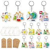 BUYWUMORE Science Party Favors 12 Sets with Keychains Thank You Kraft Tags and Organza Bags for Scientist Theme Birthday Part