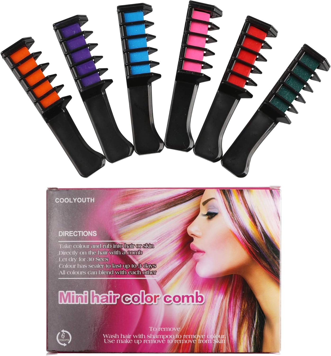Coolyouth Hair Chalk Comb Set Of 6 Pcs Temporary Hair Color Dye