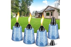 ZHULERZIL 4-Pack Glass Table Top Torches - 12oz Refillable Citronella Torches Canisters for Outdoor, Includes Wick & Cap, Decorative Lanterns for Patio, Garden, Yard, Party, Landscape(Blue)