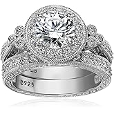 Amazon Essentials Plated Sterling Silver Antique Rings set made with Infinite Elements Cubic Zirconia (previously Amazon Collection)