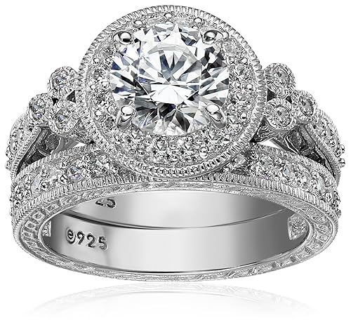 Amazon Essentials Platinum Plated Sterling Silver Infinite Elements Cubic Zirconia Ring, Size 9, (previously Amazon Collection)