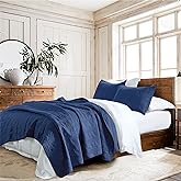 HORIMOTE HOME 100% Cotton Quilt Set Queen Size, Navy Blue Pre-Washed 3-Piece Bedspread Coverlet Set, Cozy Lightweight Stitching Bedding Cover with 2 Shams in Geometric Pattern for All Season