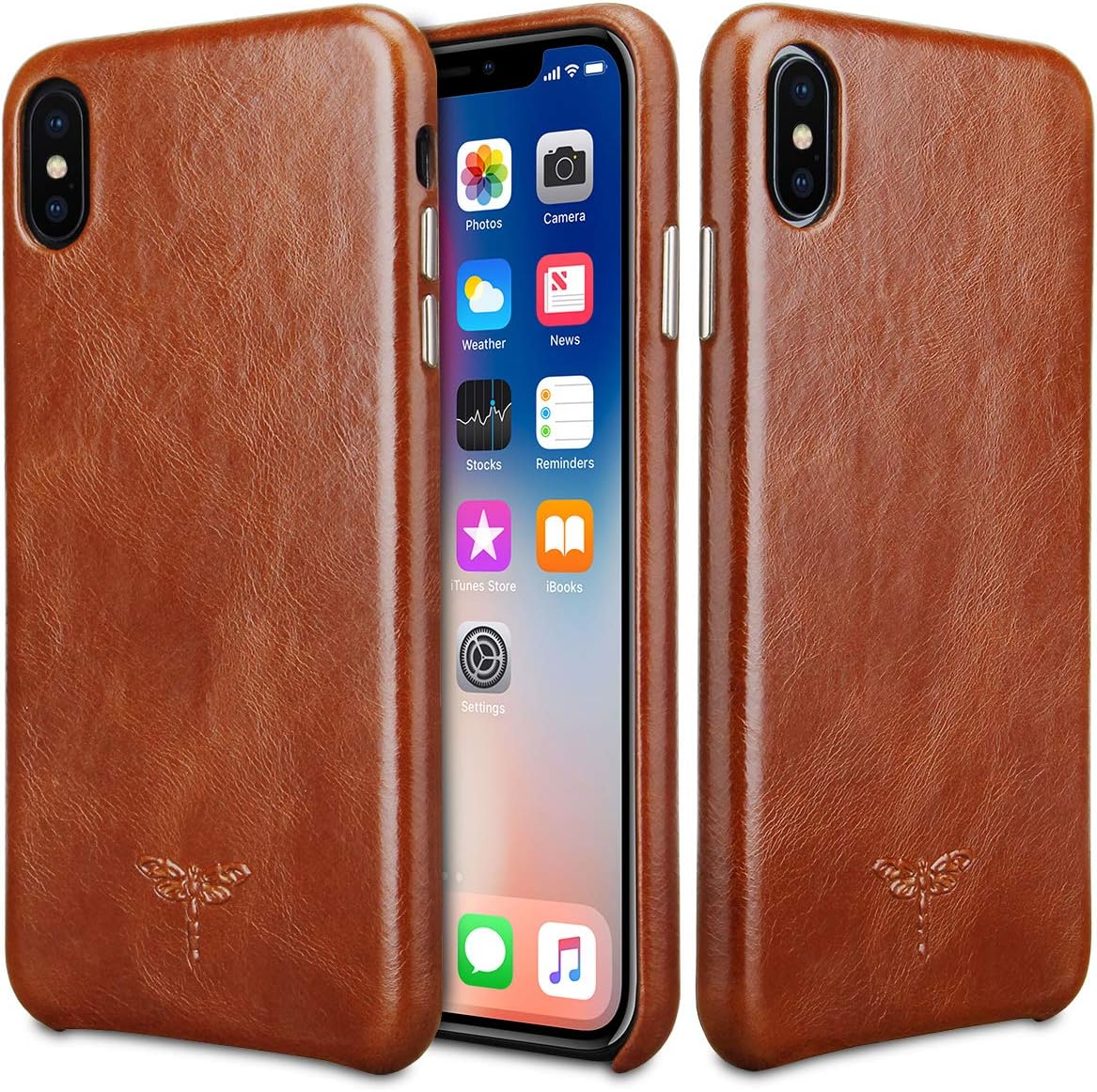 iPhone Xs MAX Case FRIFUN Genuine Leather Hard Back Case Thin Fit Snap Case Excellent Grip for iPhone Xs MAX 6.5 inch Case (Dark Brown)