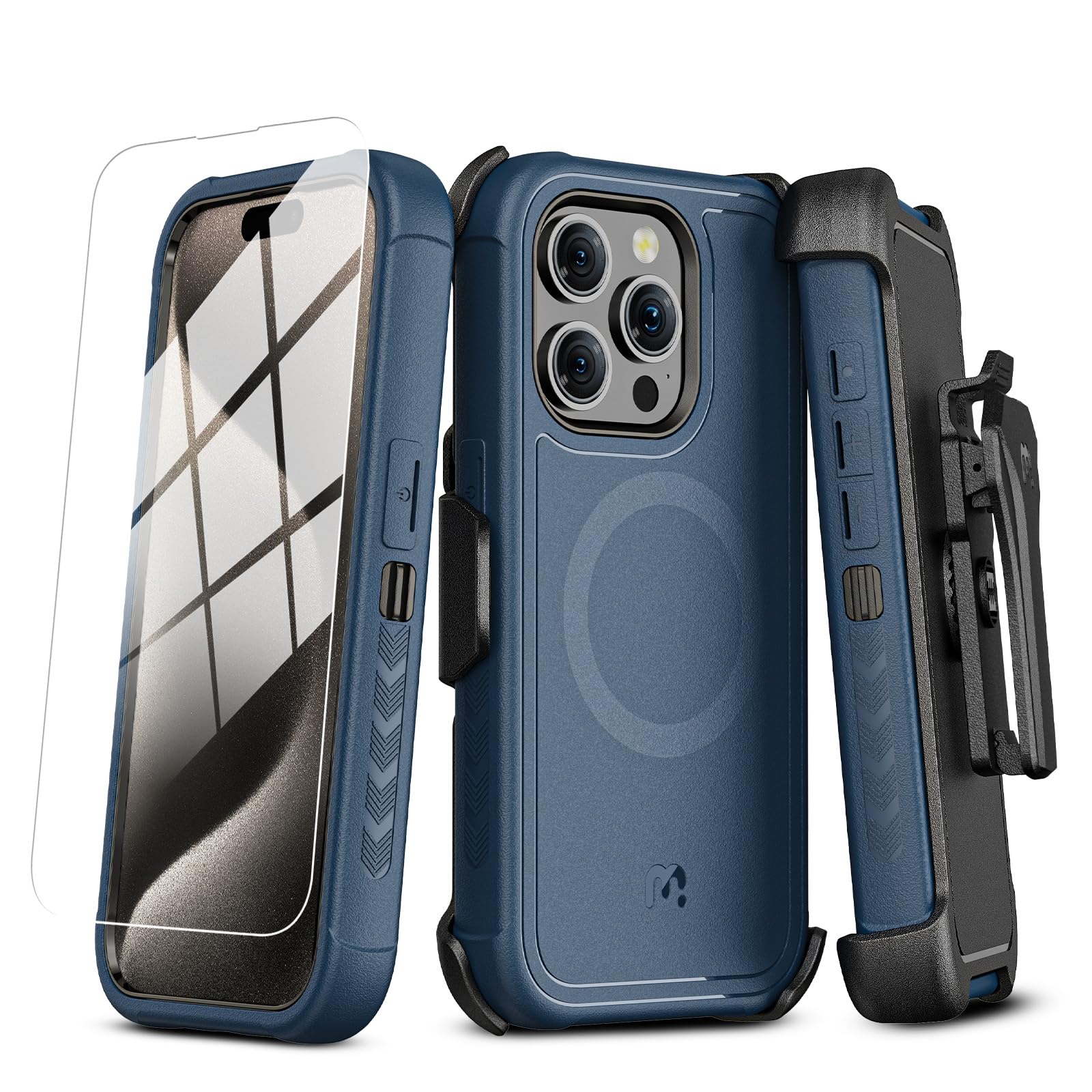 Photo 1 of M MYBAT PRO Maverick Series iPhone 15 Pro Max Case with Belt Clip Holster,[Compatible with Magsafe] w/Screen Protector,Anti-Drop,Shockproof,with 360°Rotating Kickstand,Heavy Duty Protection Blue