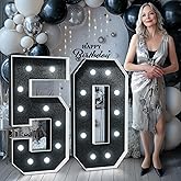 Black Marquee Numbers 4 Feet Tall: Large 50th Birthday Decorations for Her Him 4FT Light Up Numbers White Anniversary Party Decor Big Backdrop Foam Cardboard Number 50