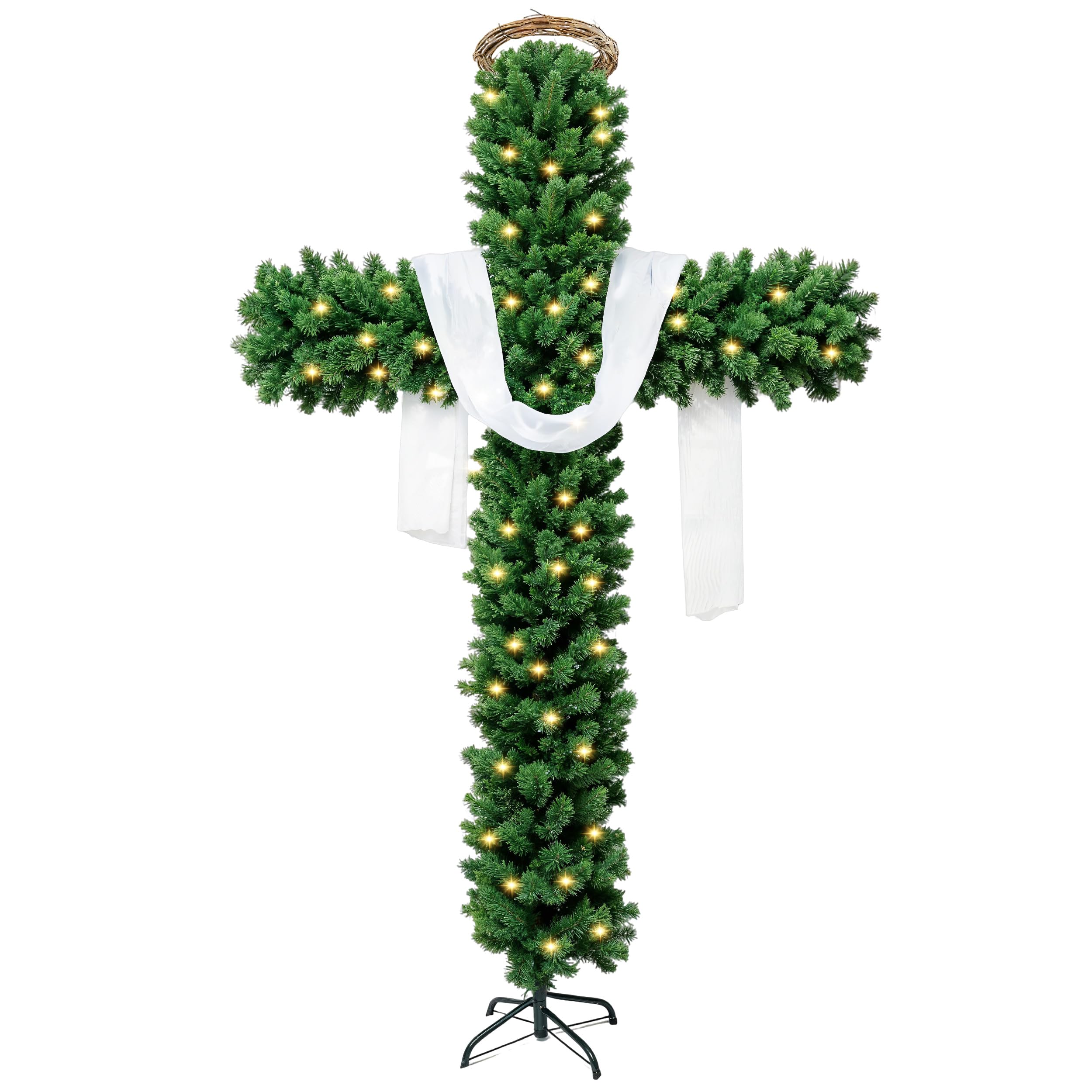 Photo 1 of ****** SIMILAR ITEM****** 6ft Skinny Cross Christmas Tree with 33ft Plug-in String Lights(100 Bulbs) & White Silk Scarf & Crown of Thorns, Jesus Christ Catholic Cross Decor, Xmas Holiday Home Indoor Outdoor Decorations
