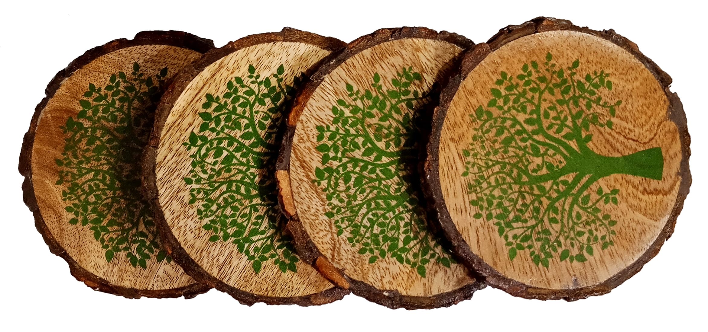 Purpledip Wooden Set of 4 Coasters 'Tree Of Life': Tree Bark Design Natural Mats For Dining Table Or Bar (11141A) — image 1