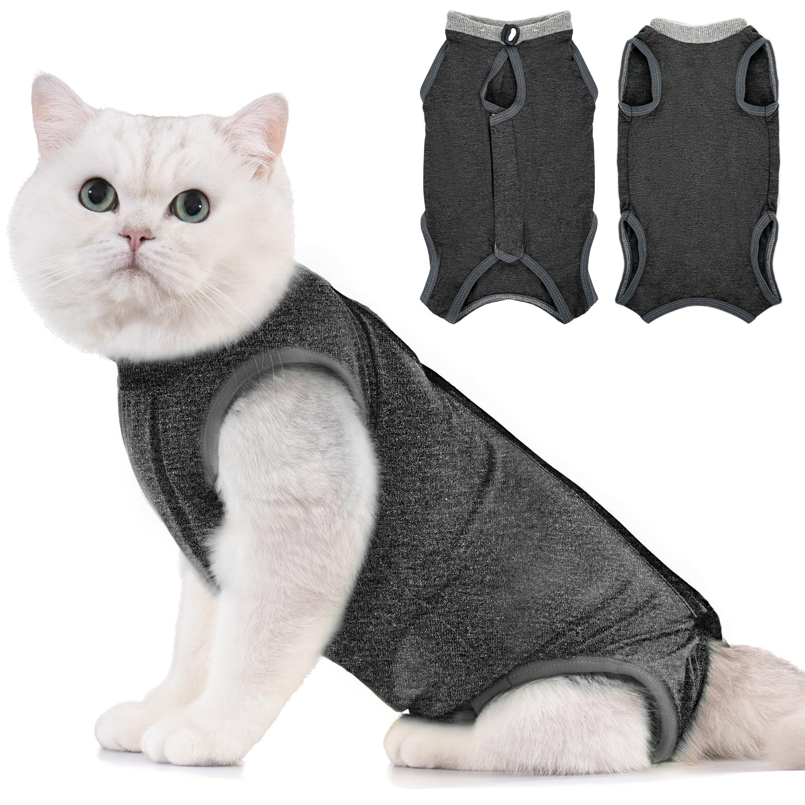 Avont Cat Recovery Suit Post Surgery, Elizabethan Collar & Cone Alternative, Kitten Onesie Pet Surgical Spay Shirt for Abdominal Wounds or Skin Diseases -Darkgrey (M)